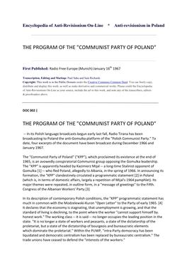 The Program of the "Communist Party of Poland" the Program of the "Communist Party of Poland"