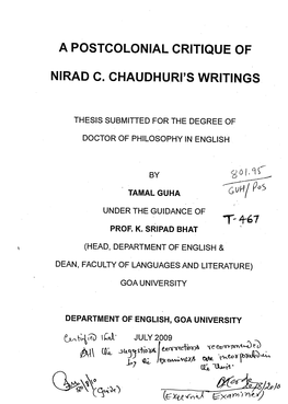 A Postcolonial Critique of Nirad C. Chaudhuri's Writings