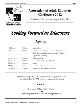 Association of Adult Educators Conference 2012 October 26, 2012 Marconi Campus, Sydney, N.S
