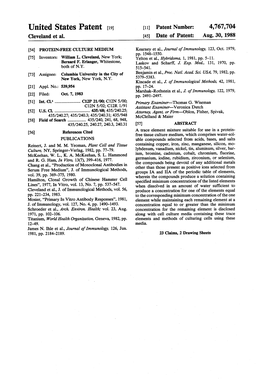 United States Patent (19) 11 Patent Number: 4,767,704 Cleveland Et Al