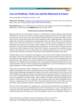 Levy on Weisberg, 'Vichy Law and the Holocaust in France'