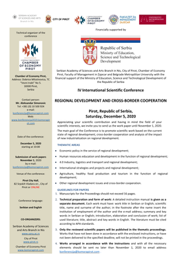 IV International Scientific Conference REGIONAL DEVELOPMENT AND