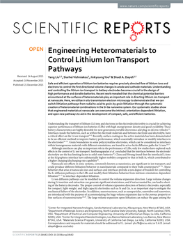 Engineering Heteromaterials to Control Lithium Ion Transport Pathways Received: 14 August 2015 Yang Liu1,2, Siarhei Vishniakou3, Jinkyoung Yoo4 & Shadi A