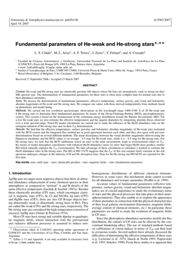 Fundamental Parameters of He-Weak and He-Strong Stars�,