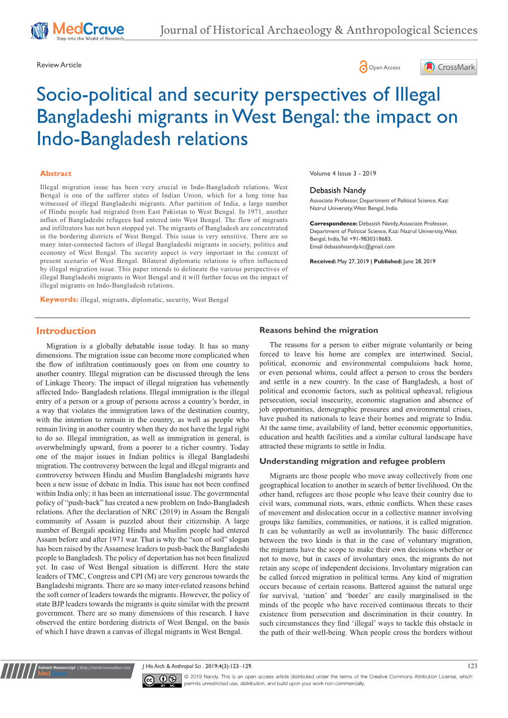 Socio-Political and Security Perspectives of Illegal Bangladeshi Migrants in West Bengal: the Impact on Indo-Bangladesh Relations