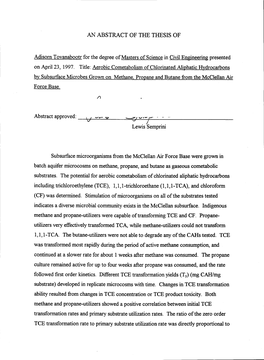 Aerobic Cometabolism of Chlorinated Aliphatic Hydrocarbons by Subsurface Microbes Grown on Methane, Propane and Butane from the Mcclellan Air Force Base