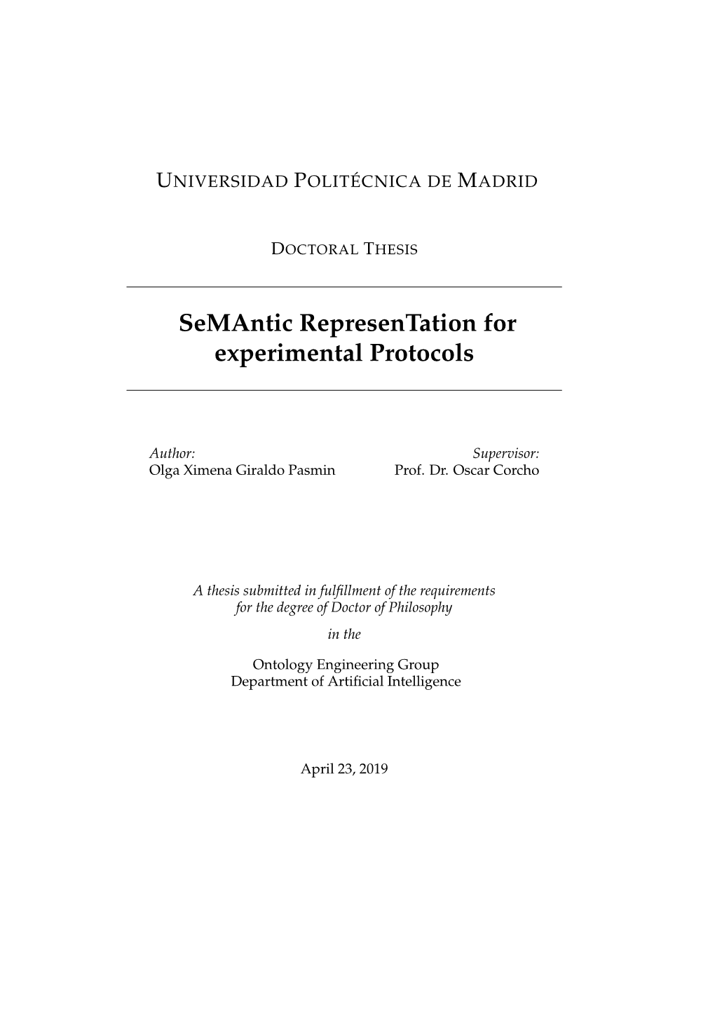 Semantic Representation for Experimental Protocols