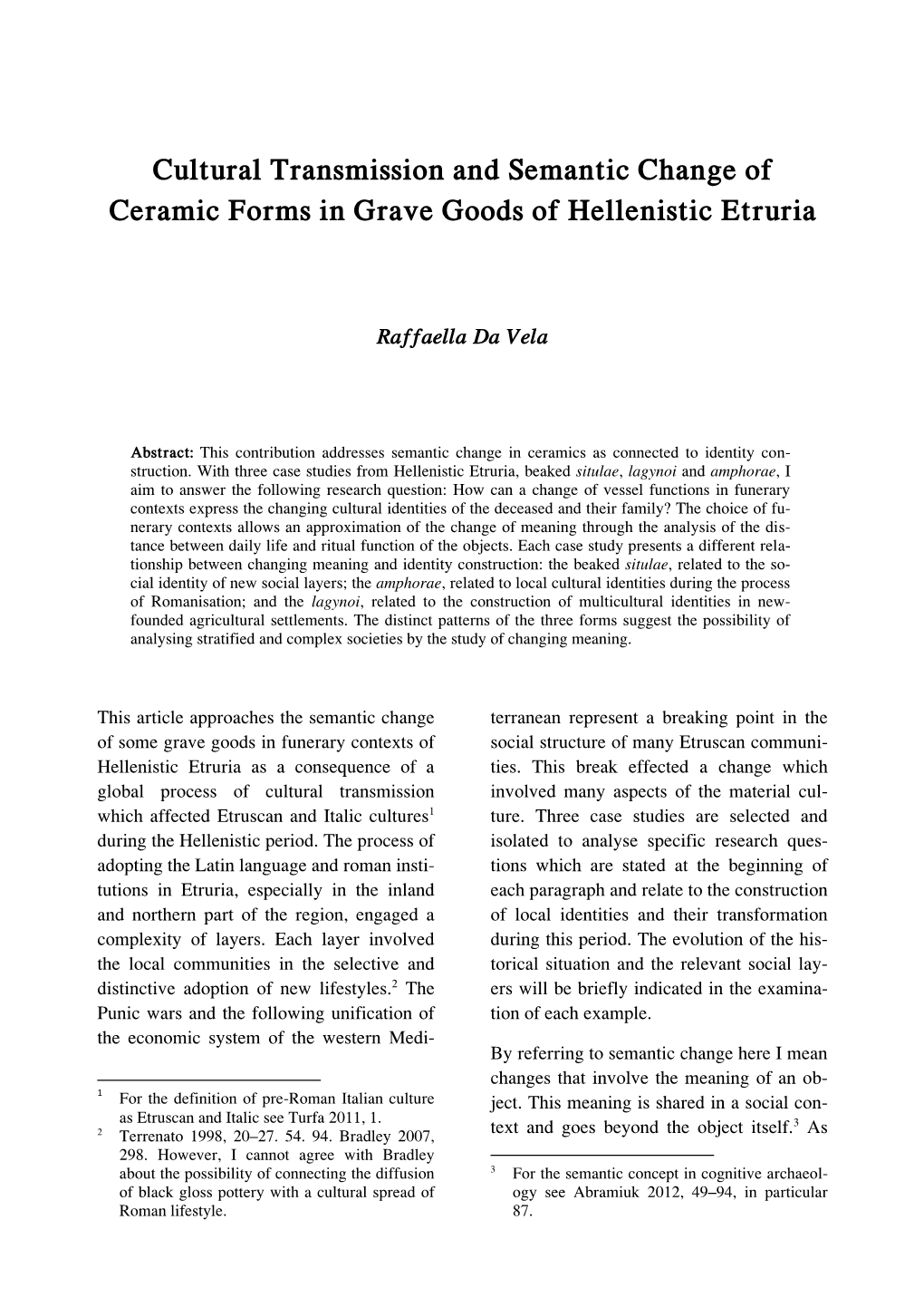 Cultural Transmission and Semantic Change of Ceramic Forms in Grave Goods of Hellenistic Etruria