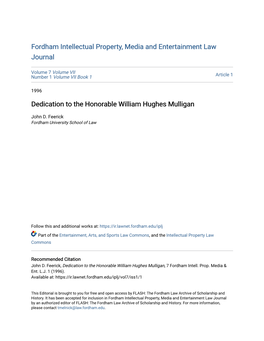 Dedication to the Honorable William Hughes Mulligan