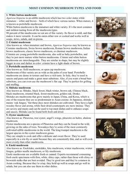 Most Common Mushroom Types and Food