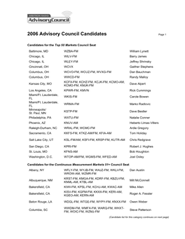 2006 Advisory Council Candidates Page 1