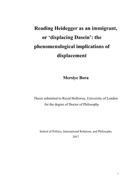 Reading Heidegger As an Immigrant, Or 'Displacing Dasein'