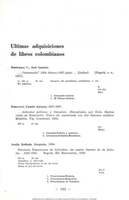 Ultimas Adquisiciones De Libros Colombianos