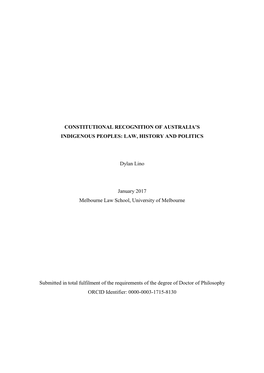 Constitutional Recognition of Australia's Indigenous Peoples: Law, History and Politics