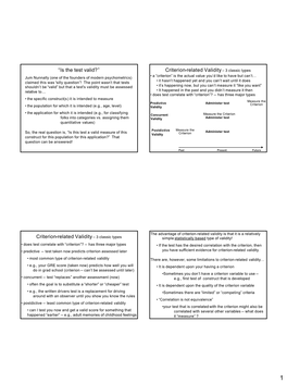 “Is the Test Valid?” Criterion-Related Validity– 3 Classic Types Criterion-Related Validity– 3 Classic Types