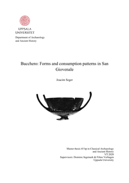 Bucchero: Forms and Consumption Patterns in San Giovenale