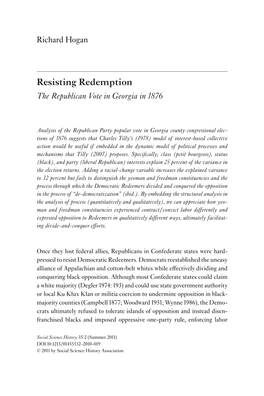Resisting Redemption the Republican Vote in Georgia in 1876