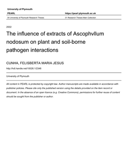 The Influence of Extracts of Ascophvllum Nodosum on Plant and Soil-Borne Pathogen Interactions