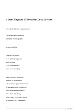A New England Girlhood by Lucy Larcom&lt;/H1&gt;
