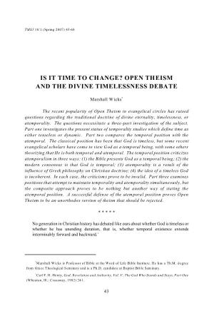Open Theism and the Divine Timelessness Debate
