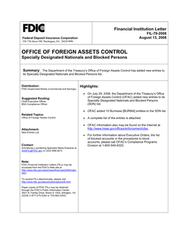 FIL-79-2008 Federal Deposit Insurance Corporation August 13, 2008 550 17Th Street NW, Washington, D.C