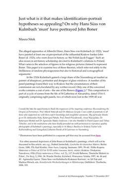 On Why Hans Süss Von Kulmbach 'Must' Have Portrayed John Boner