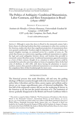 Conditional Manumission, Labor Contracts, and Slave Emancipation in Brazil (1850S–1888)*