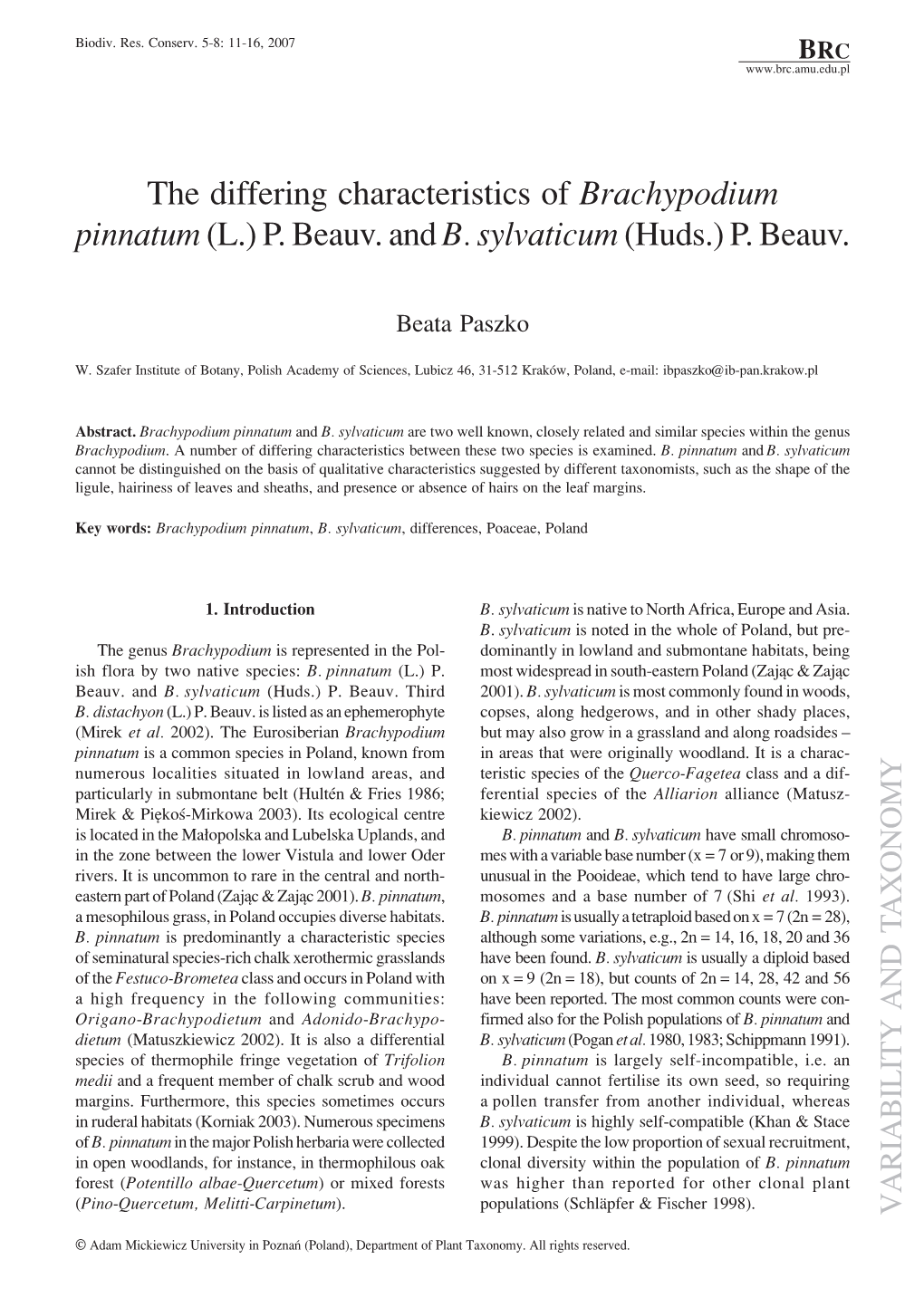 The Differing Characteristics of Brachypodium Pinnatum (L.) P