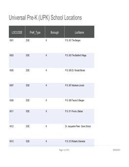 Universal Pre-K (UPK) School Locations