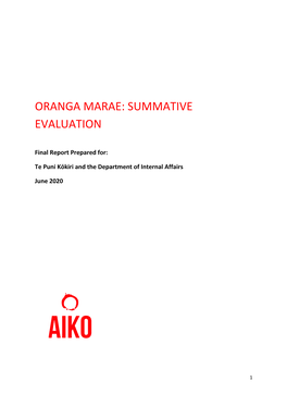 Oranga Marae Summative Evaluation Cohort