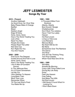 JEFF LESMEISTER Songs by Year