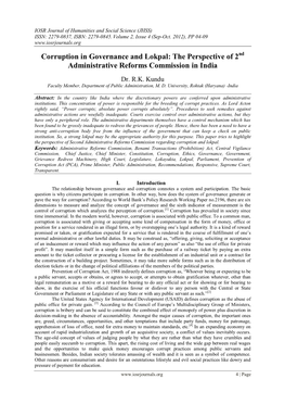 The Perspective of 2 Administrative Reforms Commission in India