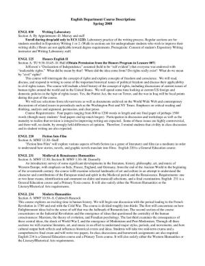 English Department Course Descriptions Spring 2008