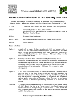 GLHA Summer Afternoon 2019 – Saturday 29Th June