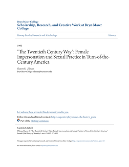 Female Impersonation and Sexual Practice in Turn-Of-The-Century America." Journal of the History of Sexuality 5, No