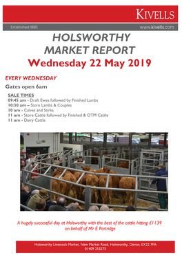 HOLSWORTHY MARKET REPORT Wednesday 22 May 2019
