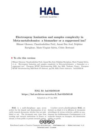 Electrospray Ionization and Samples Complexity in Meta-Metabolomics