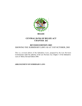 Cap.262, Central Bank of Belize