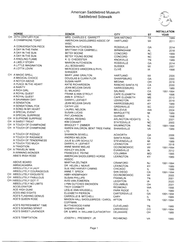 View the Saddlebred Sidewalk Brick List