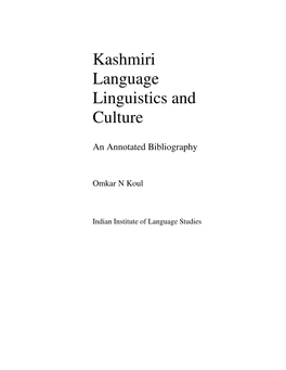 Kashmiri Language Linguistics and Culture