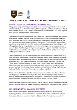 Supported Practice Guide for Cricket Coaching Certifcate
