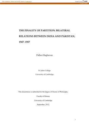 Bilateral Relations Between India and Pakistan, 1947- 1957