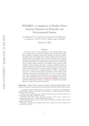 SWASHES: a Compilation of Shallow Water Analytic Solutions For