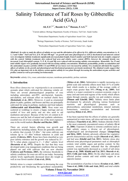 Salinity Tolerance of Taif Roses by Gibberellic Acid (GA3)