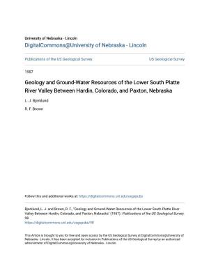 Geology and Ground-Water Resources of the Lower South Platte River Valley Between Hardin, Colorado, and Paxton, Nebraska