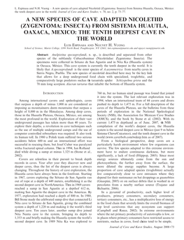 A New Species of Cave Adapted Nicoletiid (Zygentoma: Insecta) from Sistema Huautla, Oaxaca, Mexico: the Tenth Deepest Cave in the World