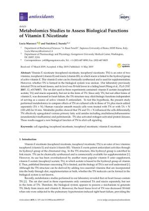 Metabolomics Studies to Assess Biological Functions of Vitamin E Nicotinate