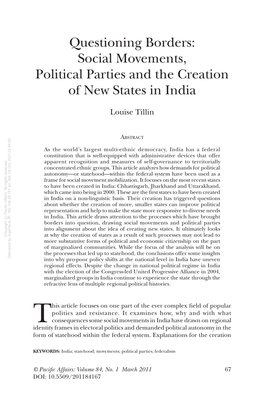 Social Movements, Political Parties and the Creation of New States In