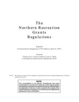 Northern Recreation Grants Regulations
