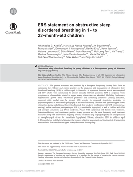 ERS Statement on Obstructive Sleep Disordered Breathing in 1- to 23-Month-Old Children